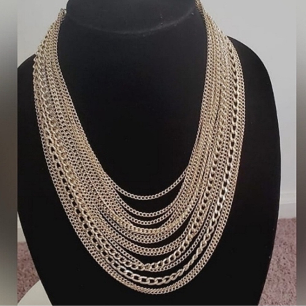 multi-strand silver-tone chain waterfall necklace